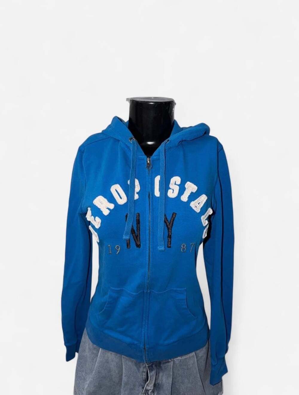 Y2K Aeropostale Zip Up Hoodie Size M Blue NY 1987 New York